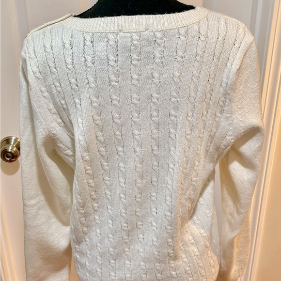 Talbots White Cable Knit Sweater, Size LP - Picture 3 of 7